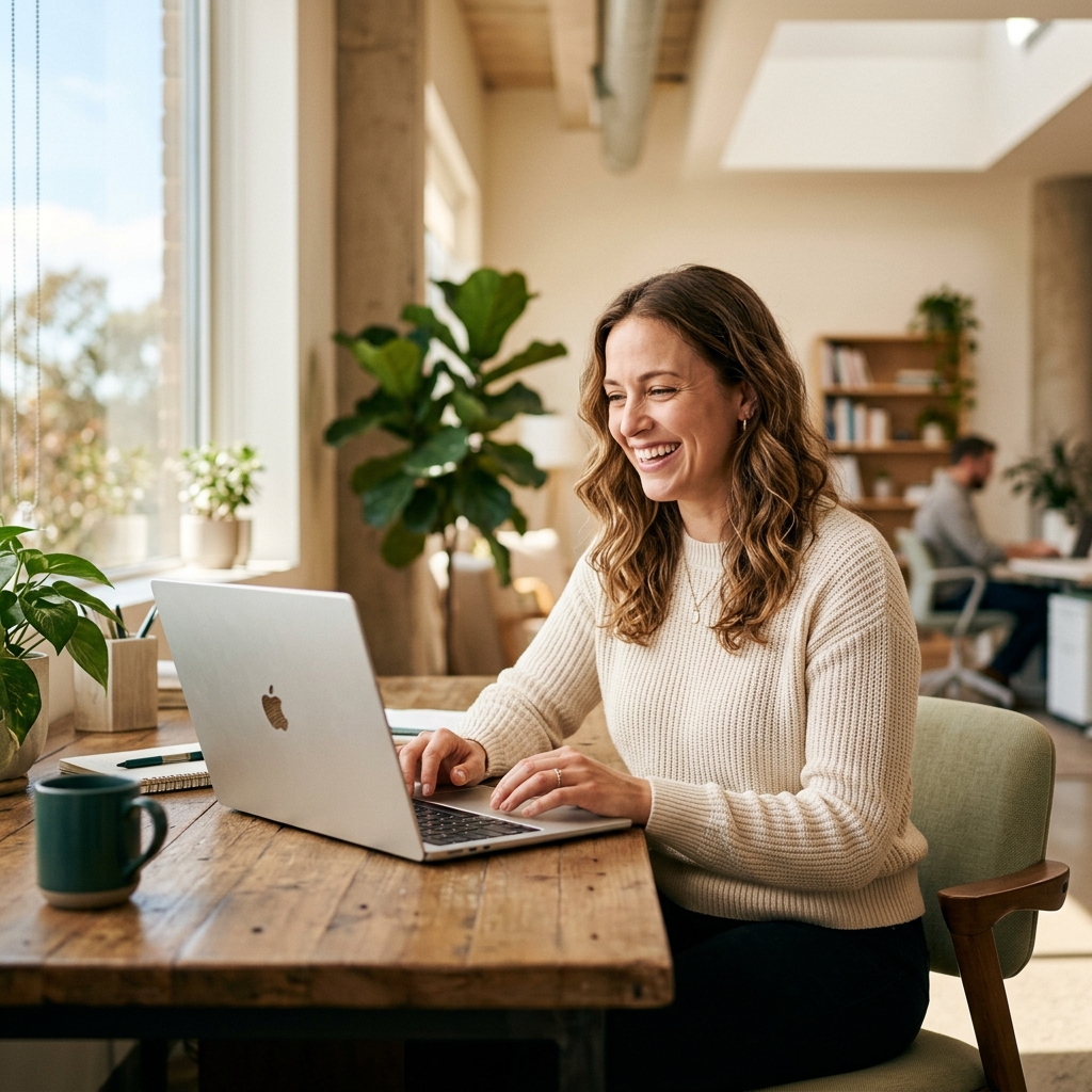 Happy worker using AI